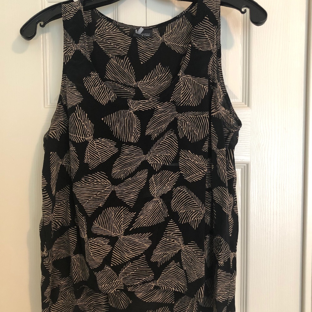 100% Silk top, black with leaves